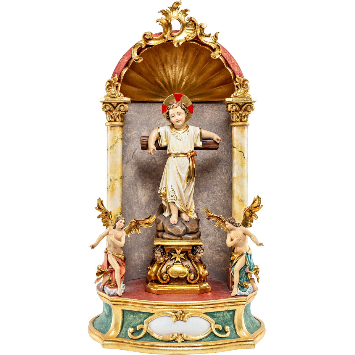 Niño Jesús de pie con cruz y aureola - Altar casero barroco